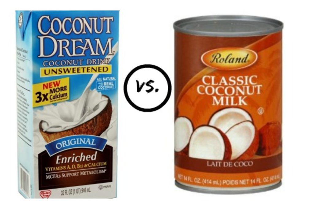 What are the differences in components between coconut milk from a can and coconut milk from a carton?
