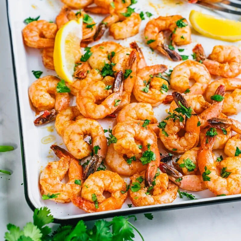 Shrimp roasted in the oven with fried rice