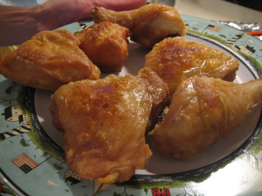 Chicken fried in oil