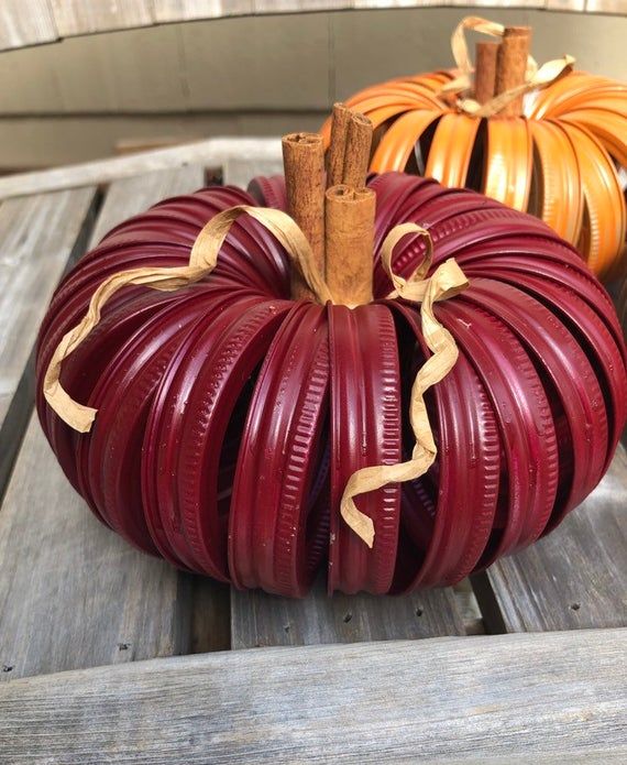 Tutorial to Make Farmhouse Rustic Mason Jar Lid Pumpkins