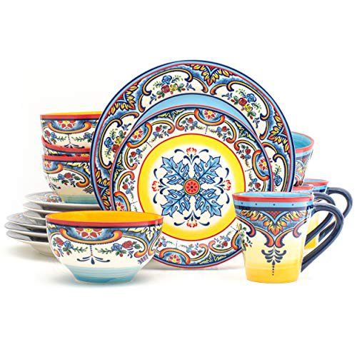 Euro Ceramica Zanzibar Collection Vibrant 16-Piece Stoneware Dinnerware Set 